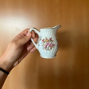 Small Vintage Floral Vase Creamer Hand Painted w/ Handle